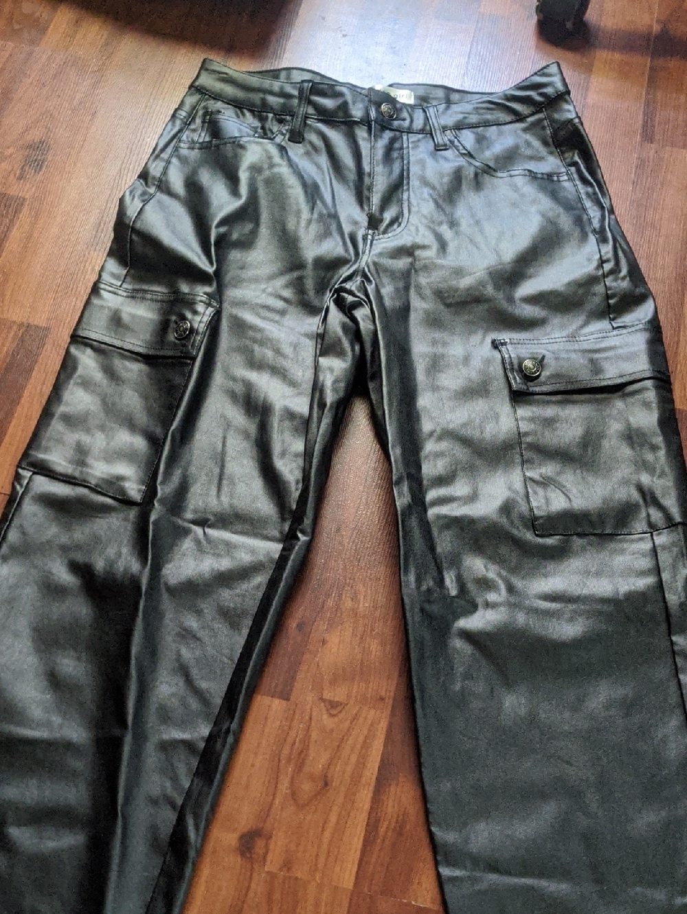 Madden Girl Black Faux Leather Cargo Pants